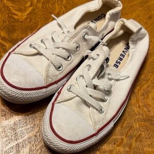 (S-19) Converse All-Star Canvas Sneakers with Red Trim. Size 7